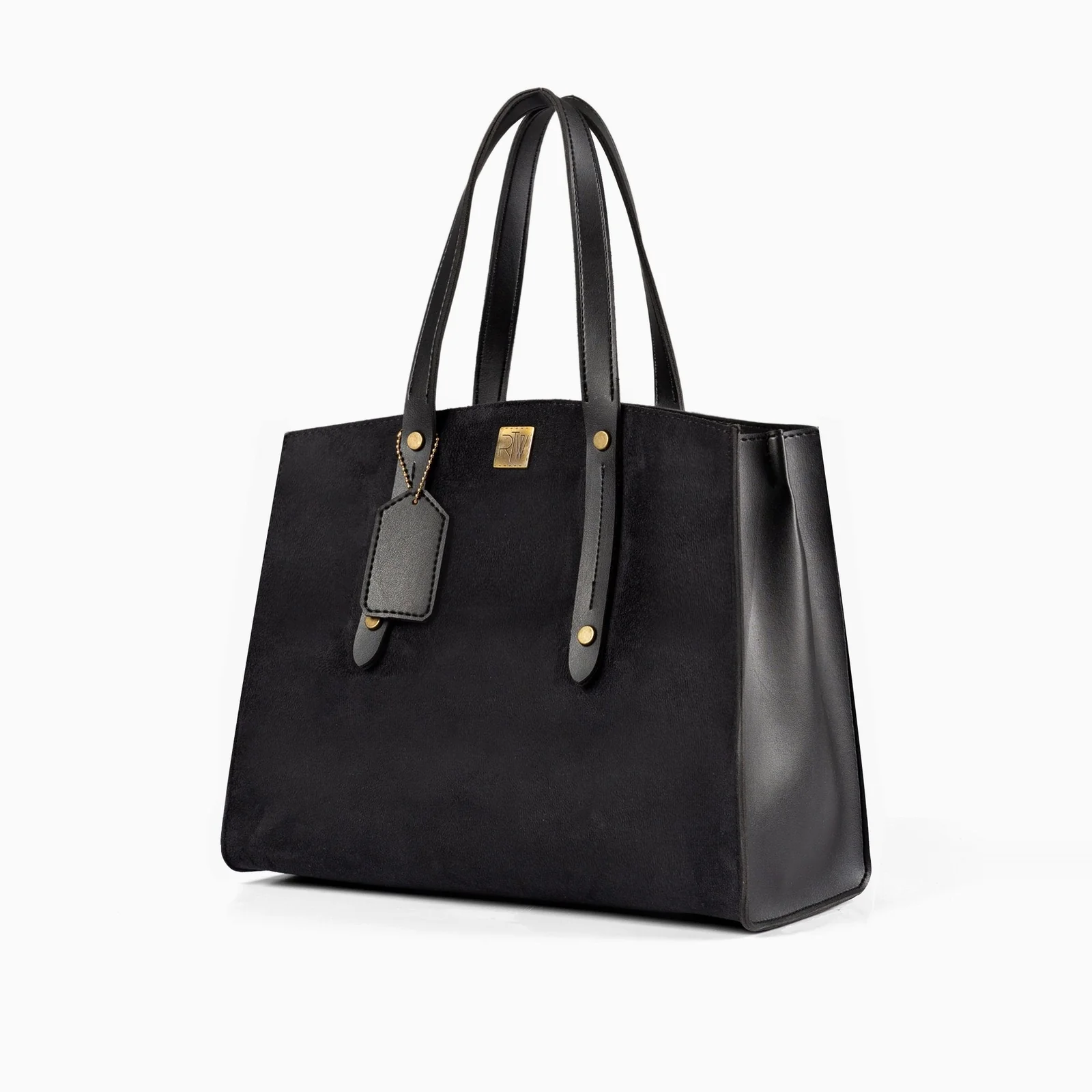 BLACK SUEDE MULTI-COMPARTMENT SATCHEL BAG