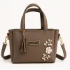 STYLE BEAUTY HUB Elegant Floral Pearl Tote Handbag with Shoulder Strap – Brown - Image 1