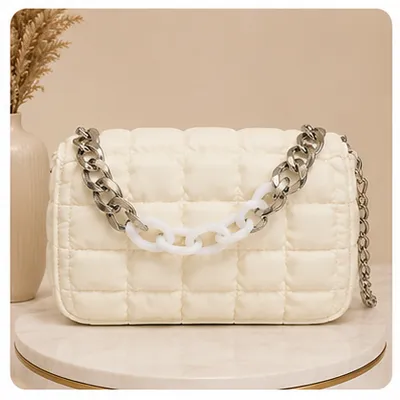 Style Beauty Hub Elegant Quilted Chain Shoulder Bag – White